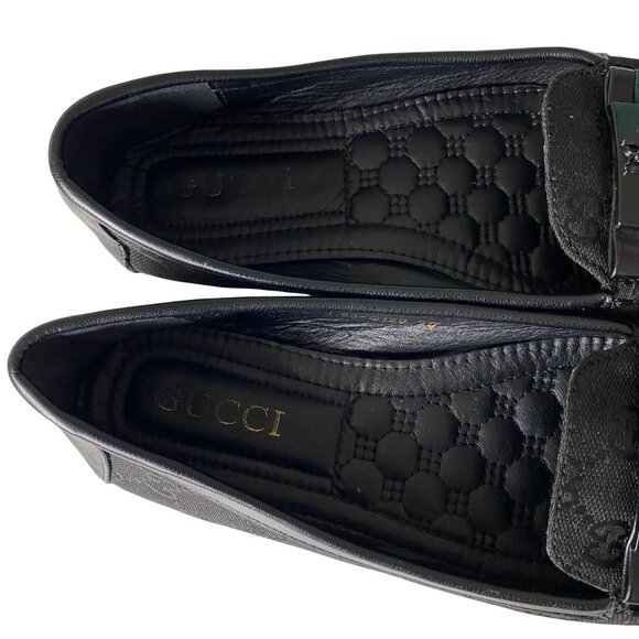 Gucci Black Canvas Leather Loafers Bow with Bees Women's Sz 39 Designer Luxury - Picture 9 of 13